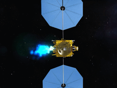 天問(wèn)二號(hào)探測(cè)器示意動(dòng)畫。（中國(guó)航天科技集團(tuán)五院供圖）