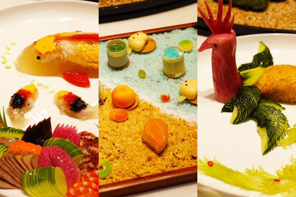 大觀樓長聯(lián)宴。從左至右依次為翠羽丹霞、四圍香稻、西翥靈儀。供圖